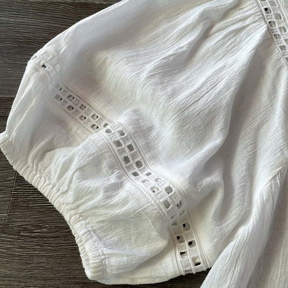 Old Navy White Gauze Notched Neck Balloon Puff Sleeve Short Top Size Small - Picture 7 of 12